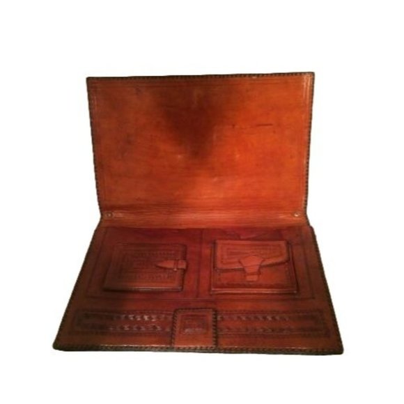 Vintage Bohemian Floral Etched Large Leather Clutch Bag - Picture 6 of 11